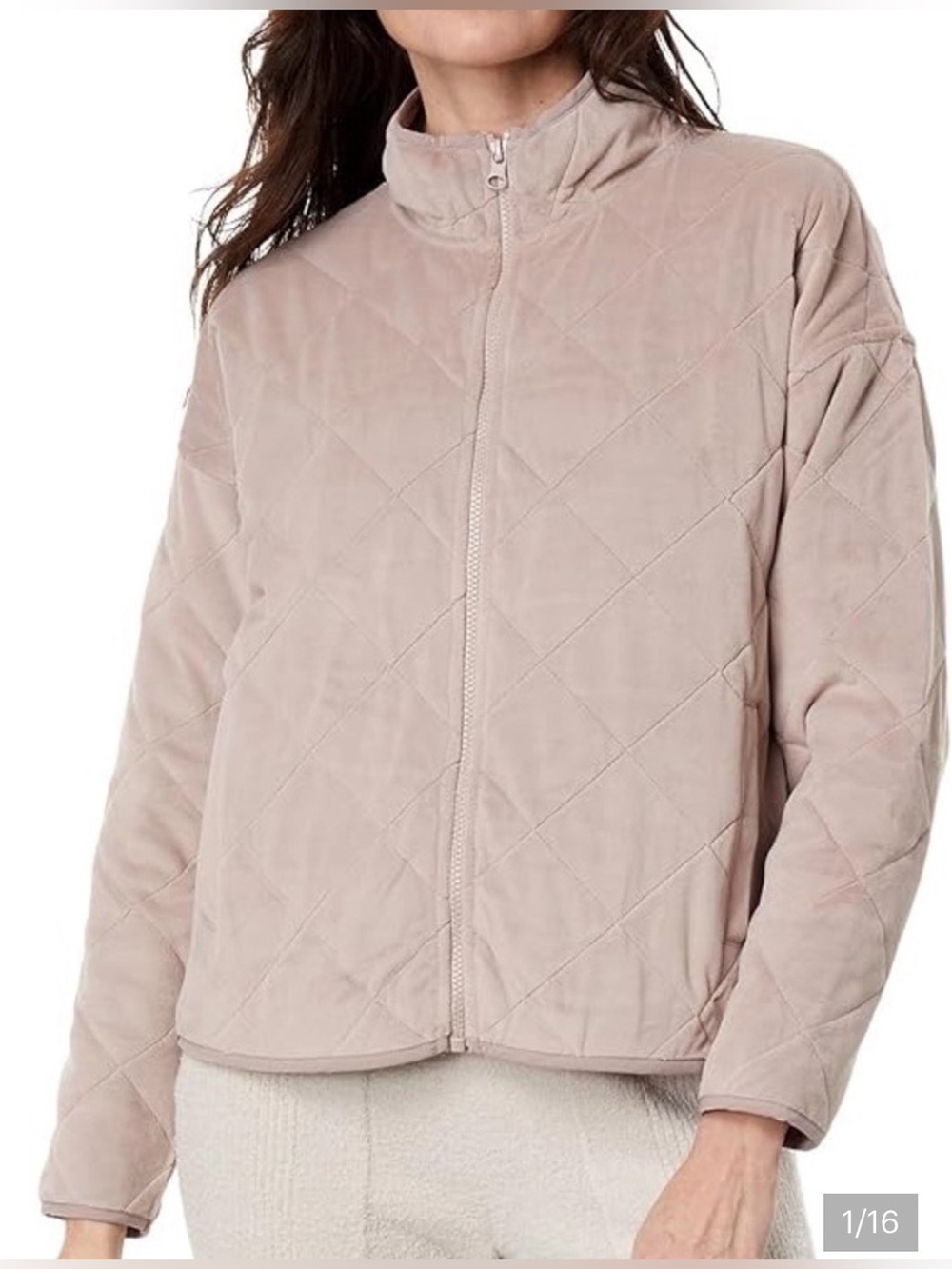 Barefoot Dreams Quilted Zip-Up Jacket in Deep Taupe